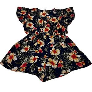 Chic Soul Size 3XL Navy Hibiscus Floral Romper Elastic Waist Resort Wear‎